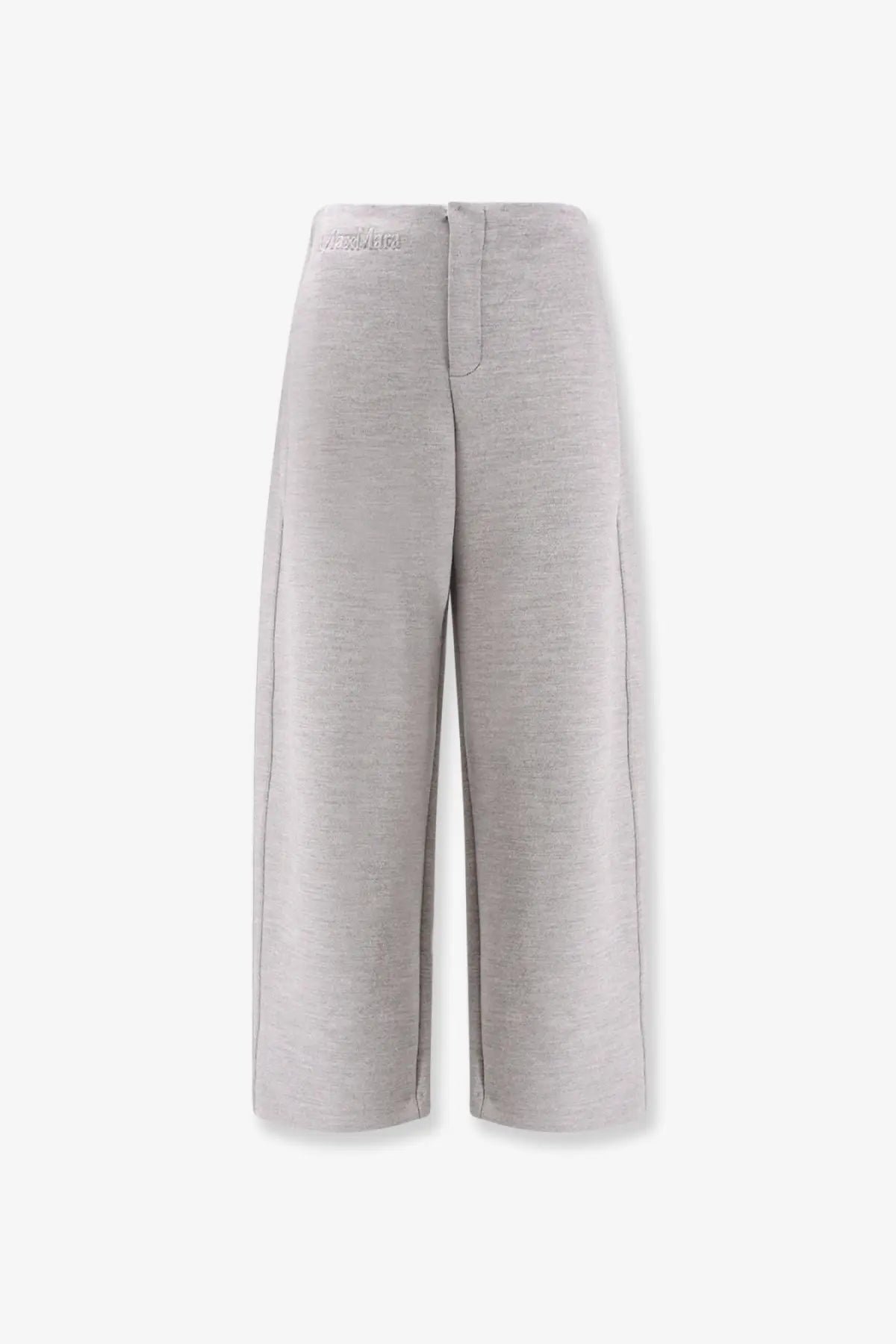 Max Mara women’s ebrien light gray high-waisted wide-leg wool and cotton trousers with subtle front seam detailing