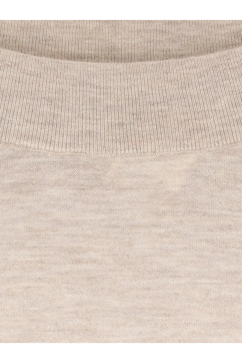 Max Mara women’s Faretra beige heathered knit crewneck sweater made from soft cashmere for cozy wear