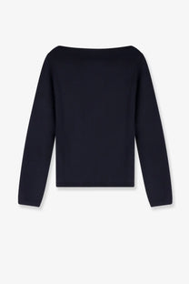 Max Mara women’s faretra black cashmere sweater with long sleeves and relaxed boat neckline in smooth fabric
