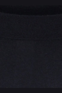 Black ribbed knit crew neck collar detail of max mara women’s faretra blue cashmere sweater
