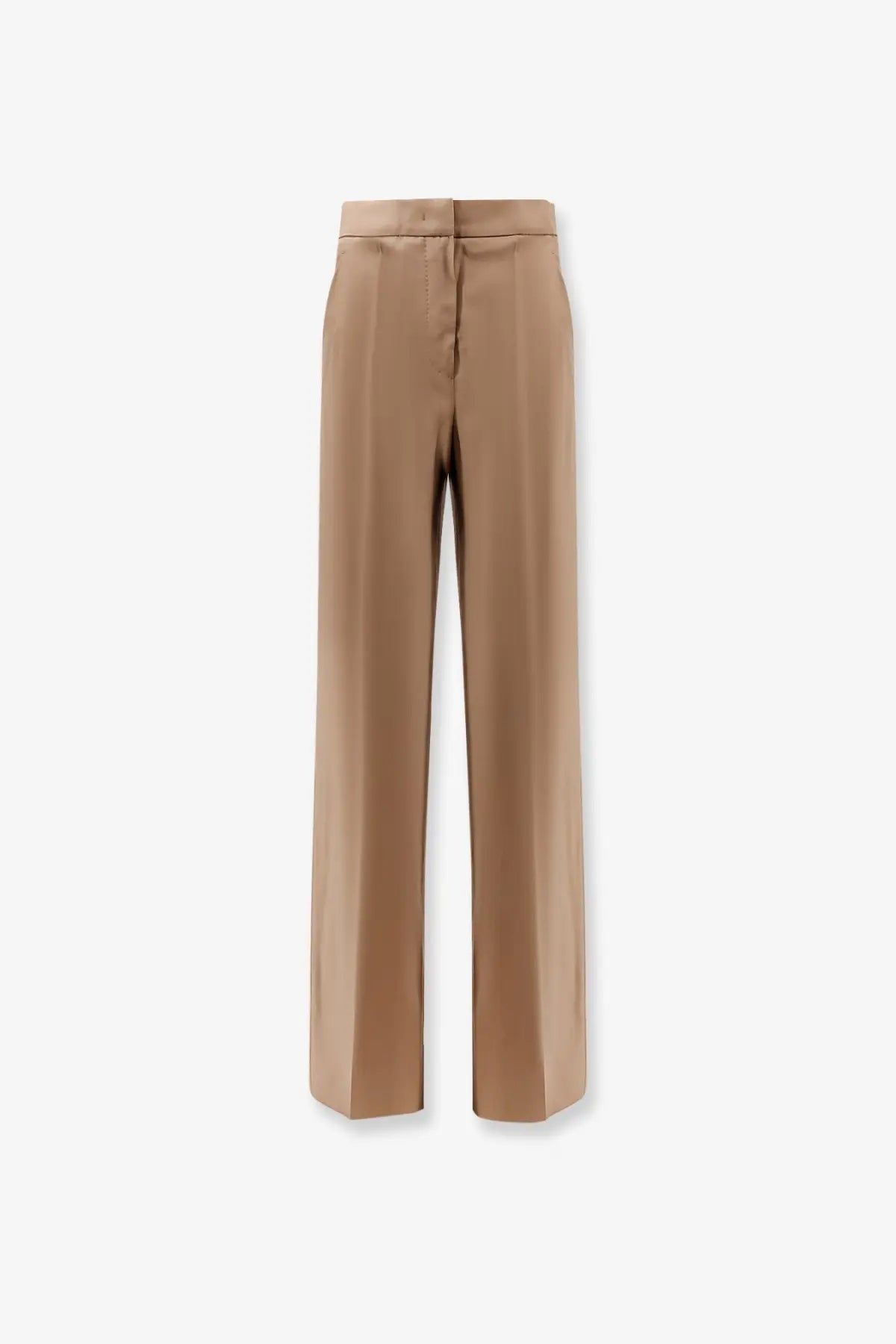 Beige high-waisted wide-leg max mara fernet trousers in virgin wool with tailored fit and subtle creasing