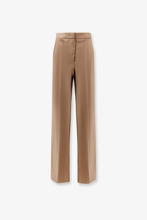 Beige high-waisted wide-leg max mara fernet trousers in virgin wool with tailored fit and subtle creasing