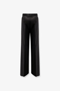 Black satin wide-leg high-waisted trousers in virgin wool by Max Mara for women