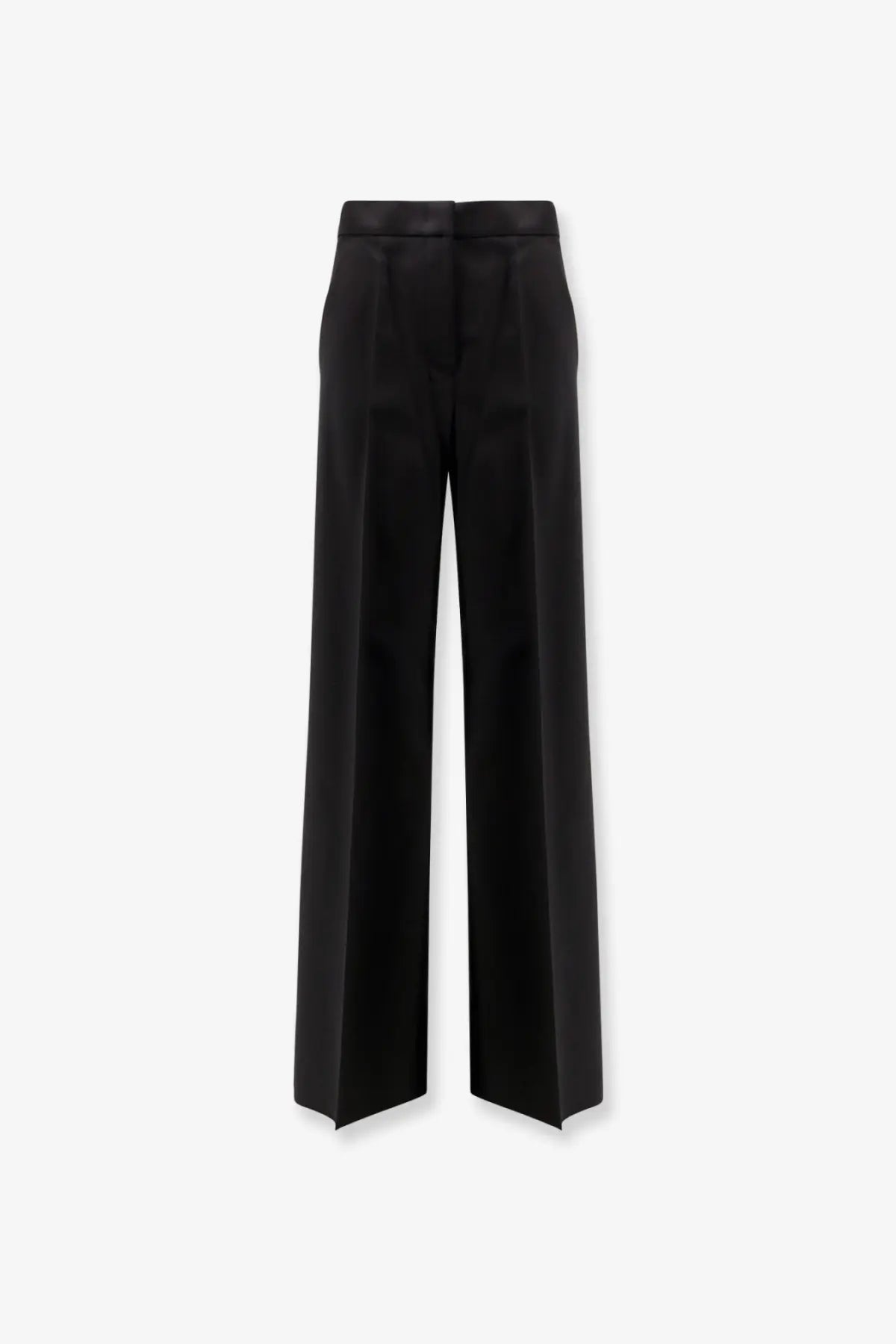 Max mara women’s fernet virgin wool black satin wide-leg trousers with high waist and straight-cut silhouette
