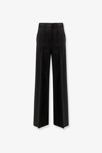 Max mara women’s fernet virgin wool black satin wide-leg trousers with high waist and straight-cut silhouette