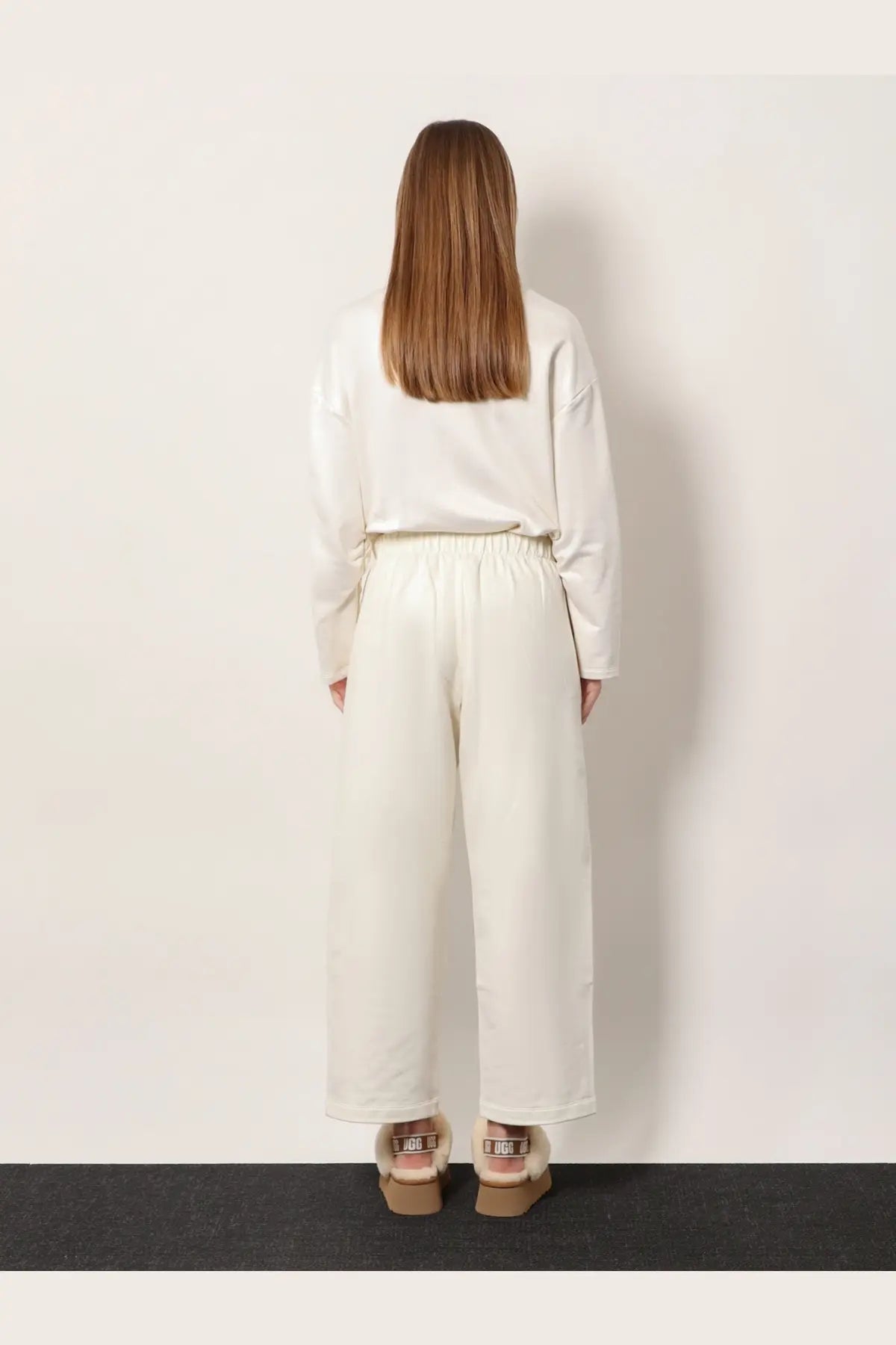 Cream-colored max mara women’s filovia jogger silk and cotton high-waisted wide-leg trousers with elastic waistband