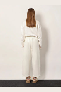 Cream-colored max mara women’s filovia jogger silk and cotton high-waisted wide-leg trousers with elastic waistband