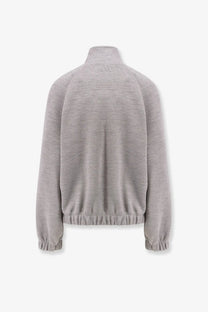 Max mara women’s frine double wool cotton sweatshirt grey with gray textured knit and ribbed cuffs and hem