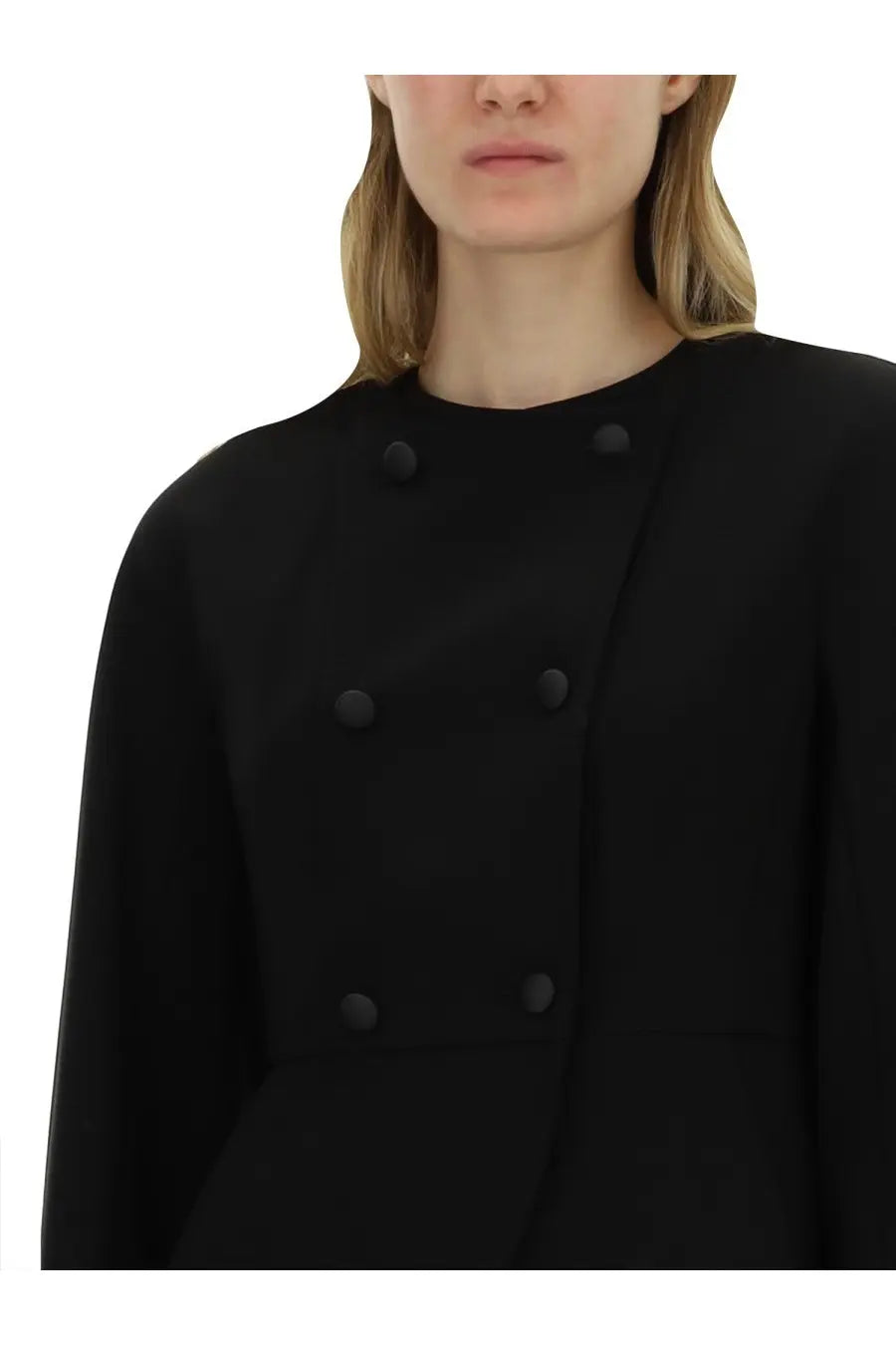 Max mara women’s frond black double-breasted coat with matte black buttons elegant outerwear