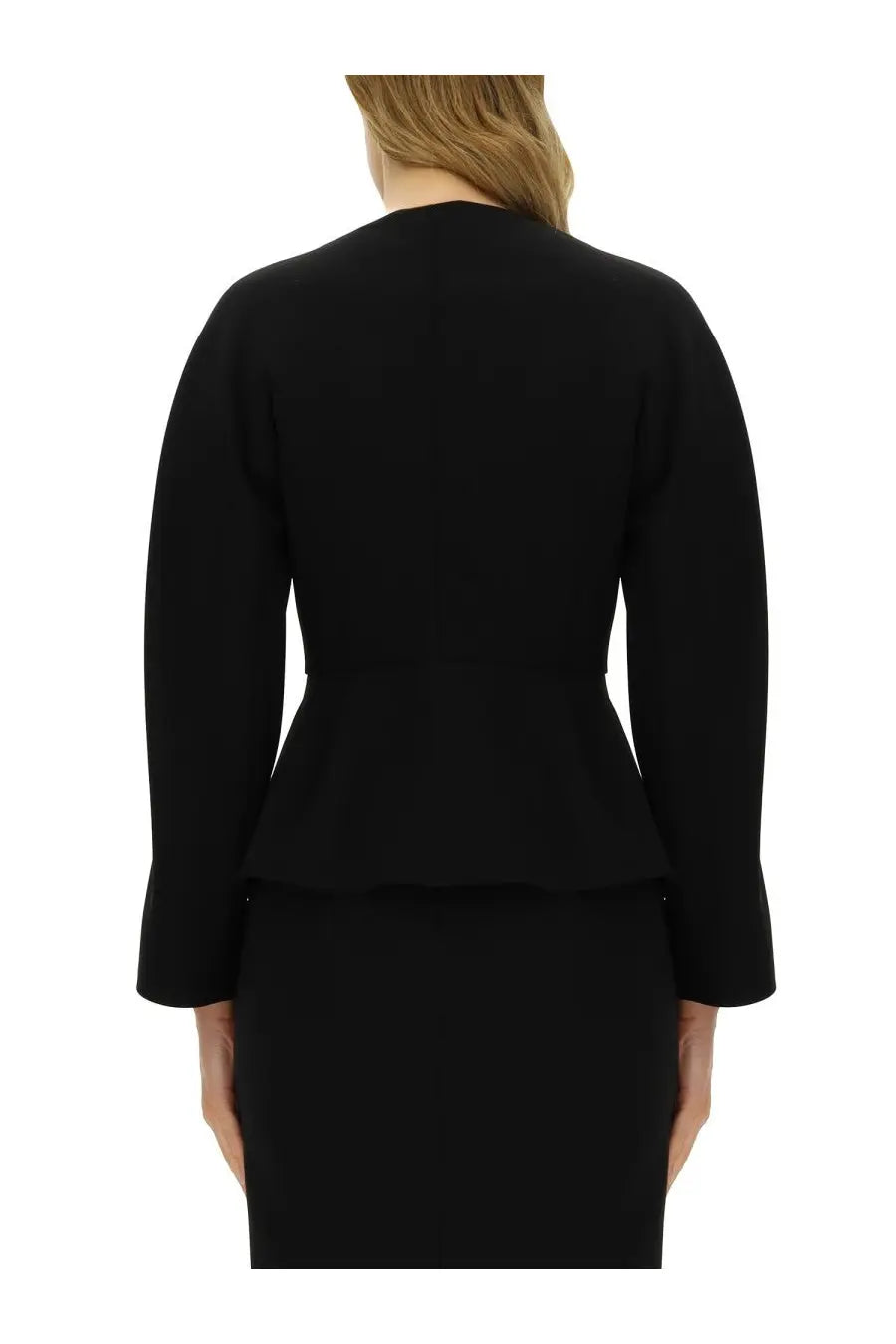 Max Mara women’s Frond jacket black peplum jacket with long sleeves and tailored fit in sleek fabric