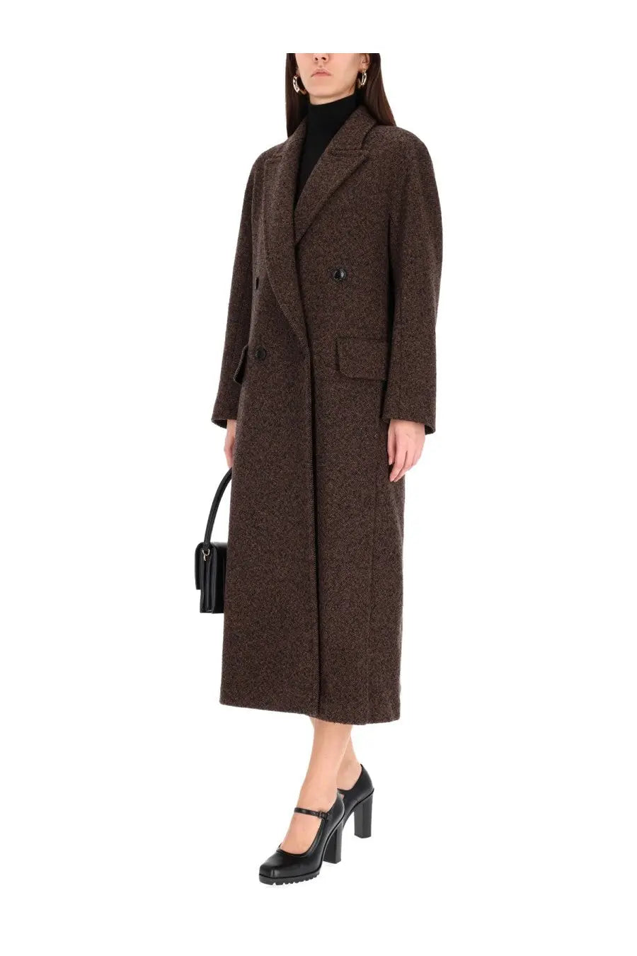 Brown double-breasted wool coat with subtle textured pattern from max mara womens gappotto bow black collection