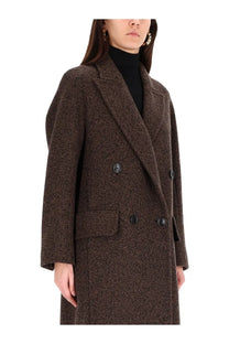 Max Mara Women’s Gappotto Bow black double-breasted wool coat with textured brown herringbone pattern and black buttons