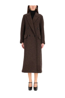 Max Mara women’s gappotto bow black dark brown double-breasted wool coat with subtle textured pattern