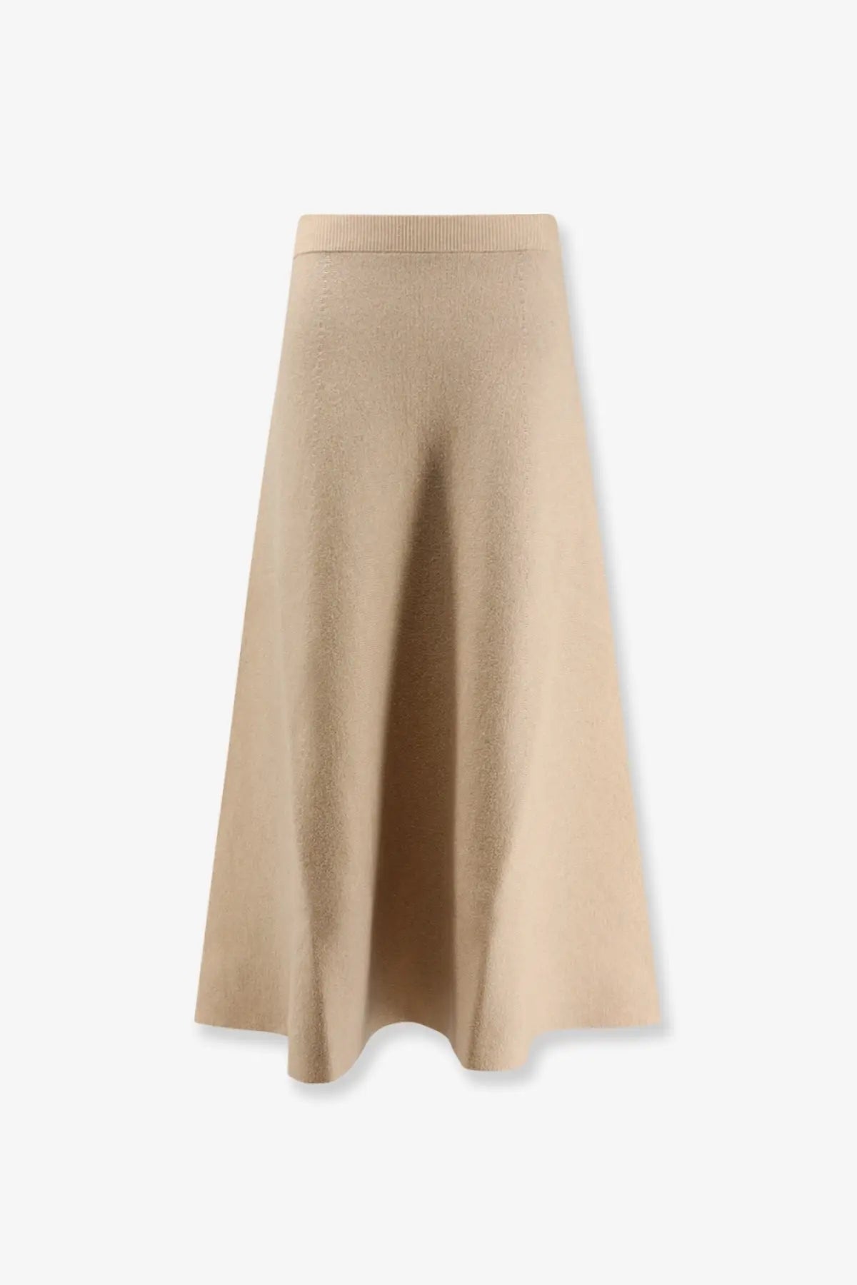 Max Mara women’s giberna soft beige ribbed-knit wool and cashmere midi skirt with a gentle a-line silhouette