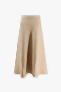 Max Mara women’s giberna soft beige ribbed-knit wool and cashmere midi skirt with a gentle a-line silhouette