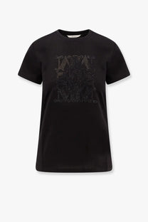 Max mara women’s giovane black short-sleeved cotton shirt with silver rhinestone m monogram across the chest