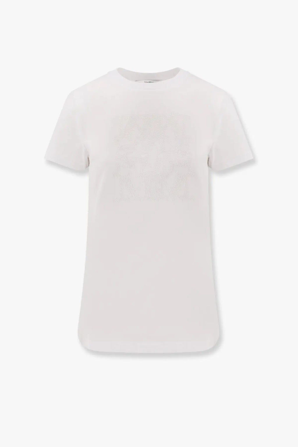 Max Mara women’s Giovane white cotton t-shirt with a minimalist design and subtle textured pattern across the chest