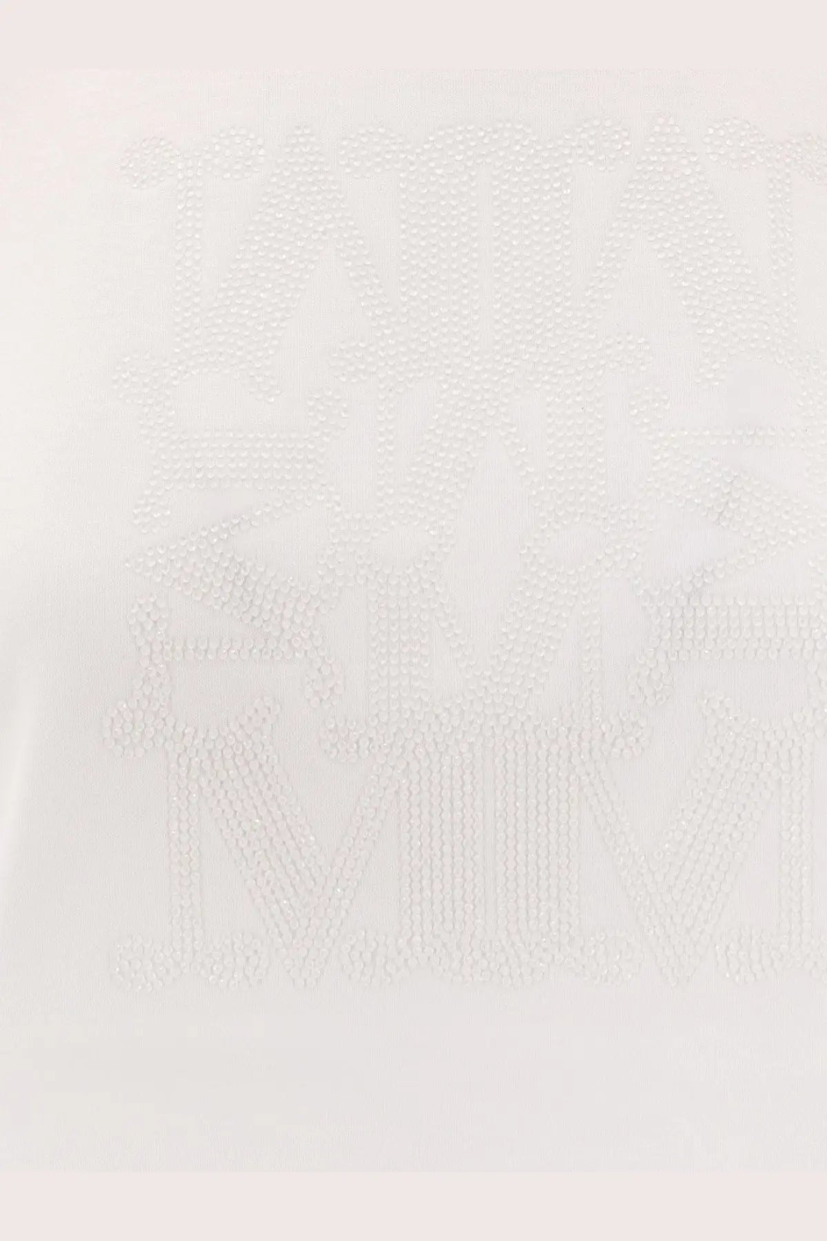 Max Mara women’s Giovane white cotton t-shirt with subtle shimmering m logo embroidered in metallic thread
