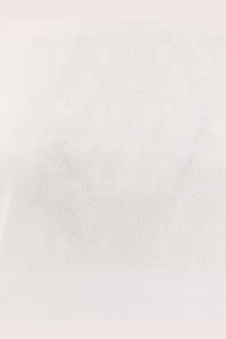 Max Mara women’s Giovane white cotton t-shirt with subtle shimmering m logo embroidered in metallic thread