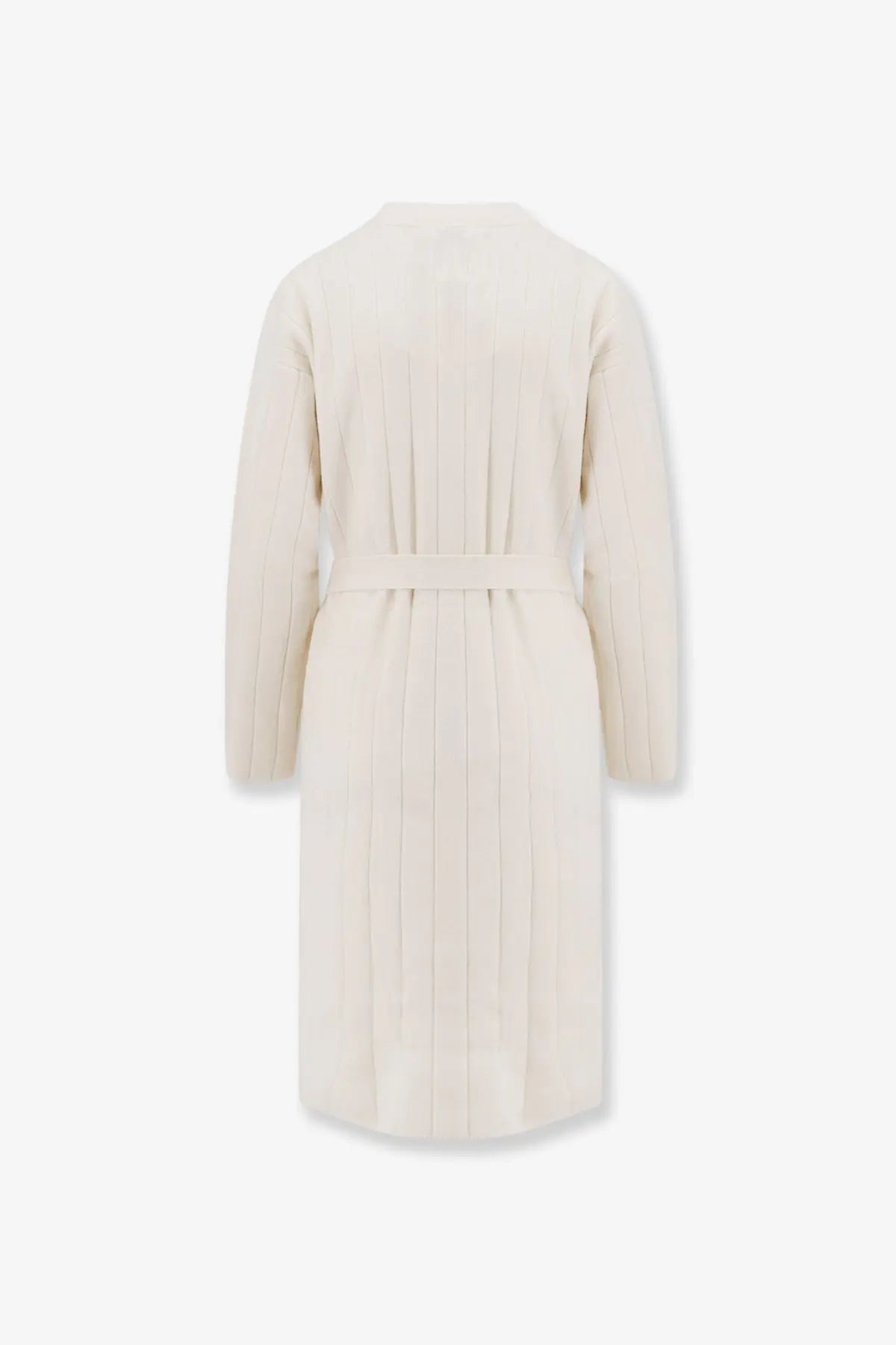 Cream-colored pleated cashmere coat with matching belt from Max Mara women’s Giusto cardigan white collection