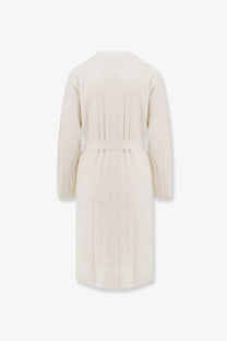 Cream-colored pleated cashmere coat with matching belt from Max Mara women’s Giusto cardigan white collection