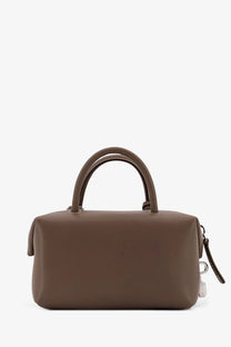 Max mara women’s leather holdalls handbag in brown with rounded top handles and zipper closure