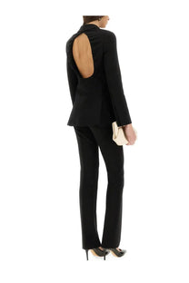 Max mara women’s black tailored blazer shown from the back with a distinctive open back design for stylish wear
