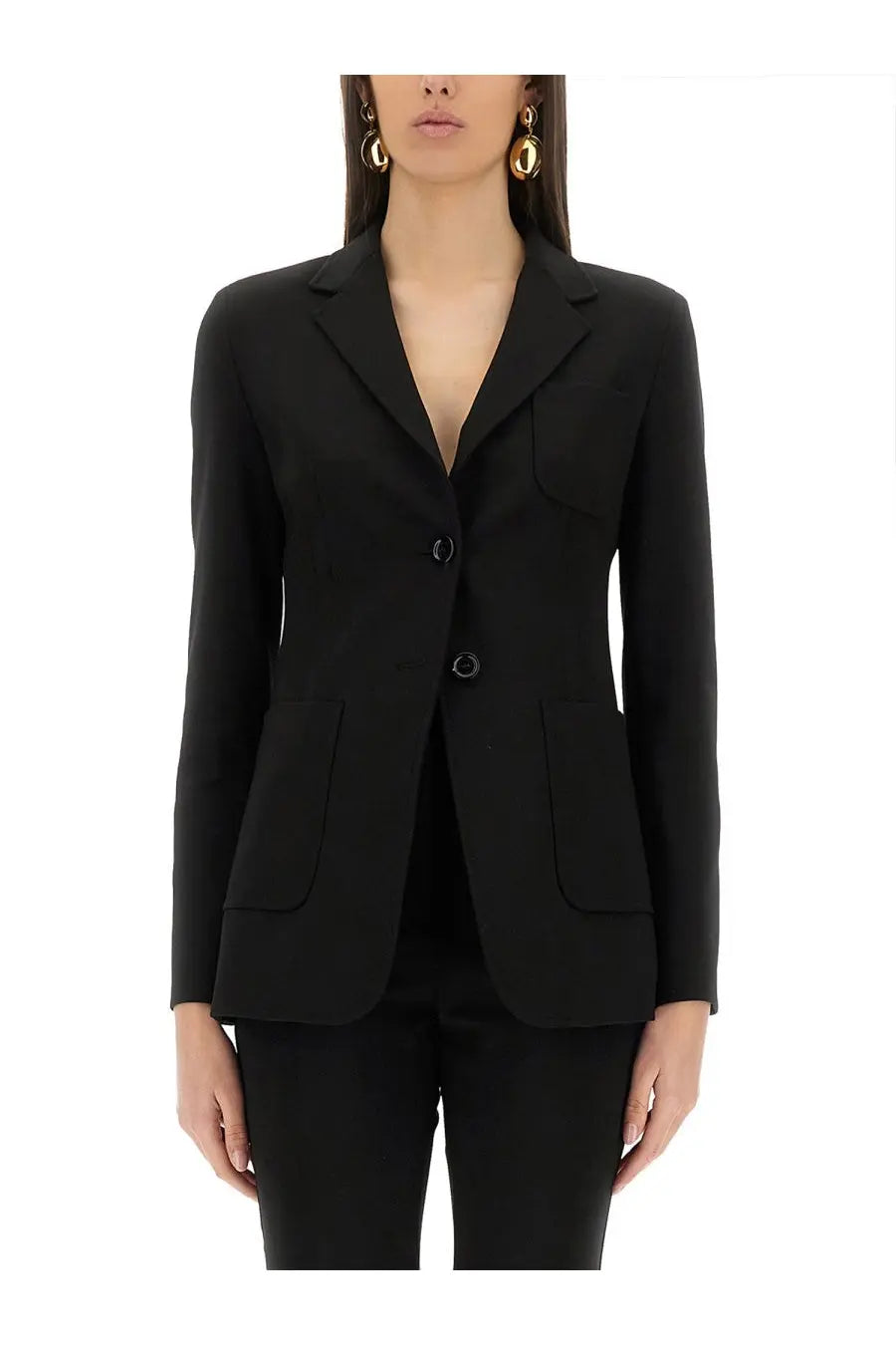 Black tailored blazer with notched lapels and two front buttons from max mara womens jacket anagni black