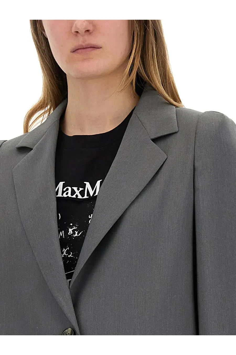 Max mara women’s jacket hebrides grey with structured shoulders and tailored fit in gray wool blend material