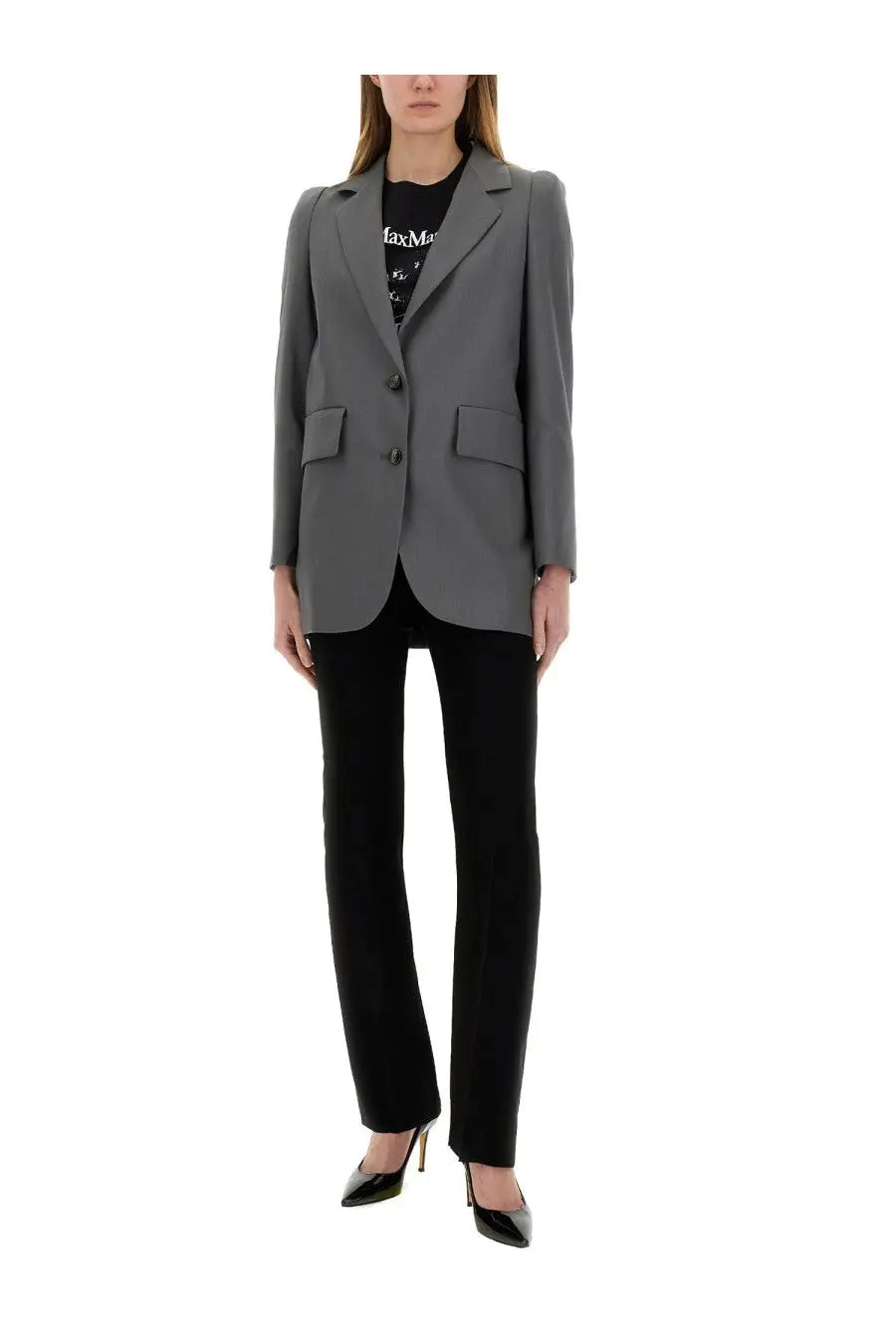 Max mara women’s jacket hebrides grey tailored gray blazer with notched lapels and two front buttons