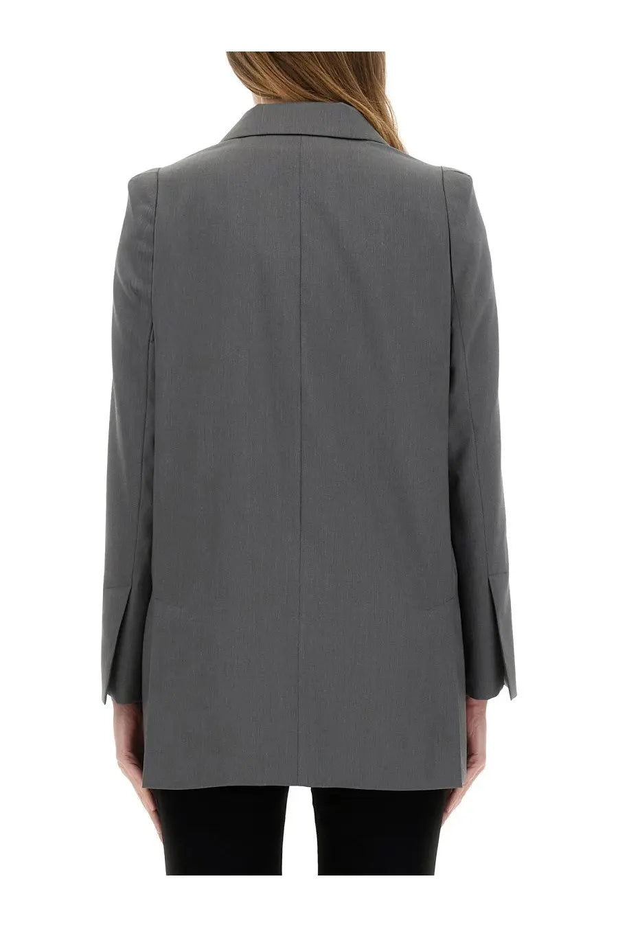 Max Mara women’s charcoal gray blazer hebrides with a structured silhouette and clean lines in sleek fabric