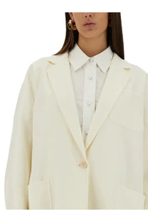 Cream-colored Max Mara women’s blazer Orlaya with structured silhouette and clean lines in white fabric