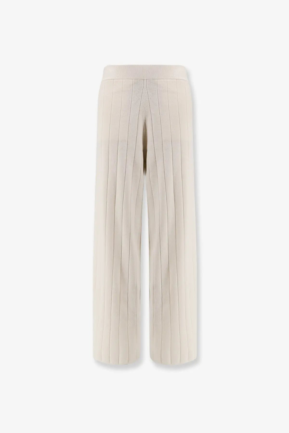 Max Mara women’s Jardin cashmere cream ribbed knit wide-leg trousers with vertical pleats and central front zipper
