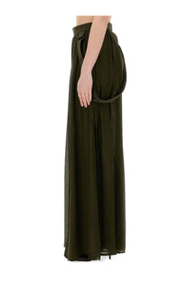 Max Mara women’s jedy skirt in olive green with draped flowing fabric and elasticated waistband front view