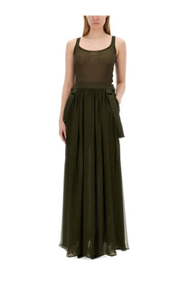 Olive green sheer chiffon maxi dress with fitted bodice and side ties at waist from max mara womens jedy skirt green
