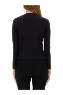 Max Mara women’s fitted black long-sleeved knit top with high neckline in jersey fabric