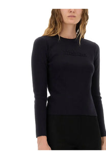 Max mara women’s jersey blue black long-sleeved top with subtle washface logo embroidered on the chest