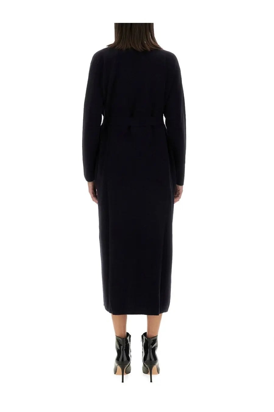 Max mara women’s jersey gestro blue black long-sleeved midi dress with belted waist and minimalist design