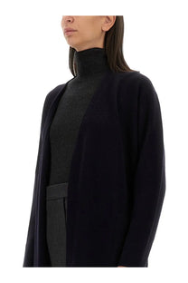 Max mara women’s jersey gestro blue black wool blend cardigan with high neckline and relaxed fit front view
