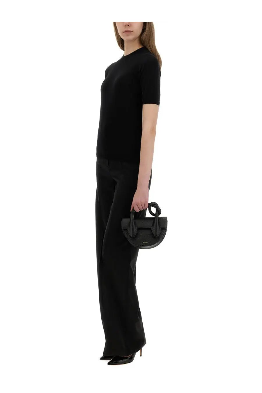 Black leather mini handbag with structured shape and top handles from Max Mara women’s jersey jeric black collection