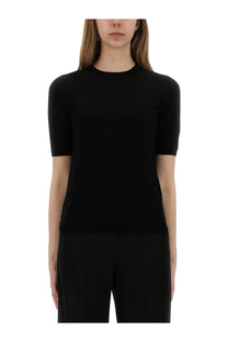 Max mara women’s black jersey knit short-sleeved top with round neckline for casual wear