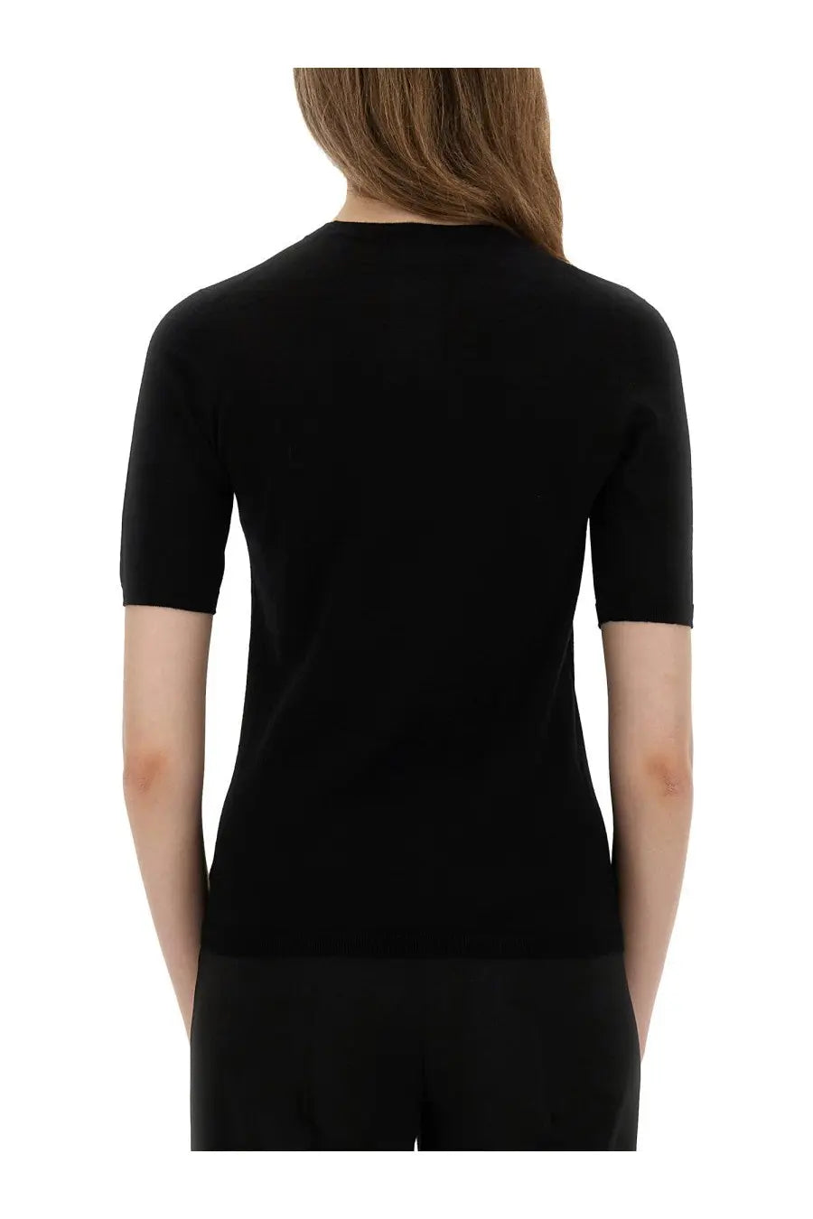 Max mara women’s jersey jeric black short-sleeved knit top with round neckline in soft jersey material
