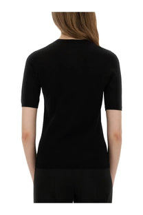 Max mara women’s jersey jeric black short-sleeved knit top with round neckline in soft jersey material