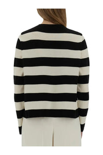 Max Mara women’s jersey viterbo knit sweater with black and cream horizontal stripes in soft fabric