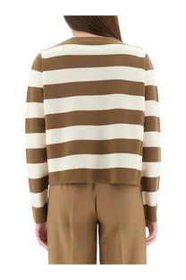 Max Mara women’s jersey viterbo sweater with bold warm brown and creamy white horizontal stripes and long sleeves