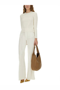 Tan leather hobo bag with structured curved silhouette and visible stitching from max mara womens jersey white collection