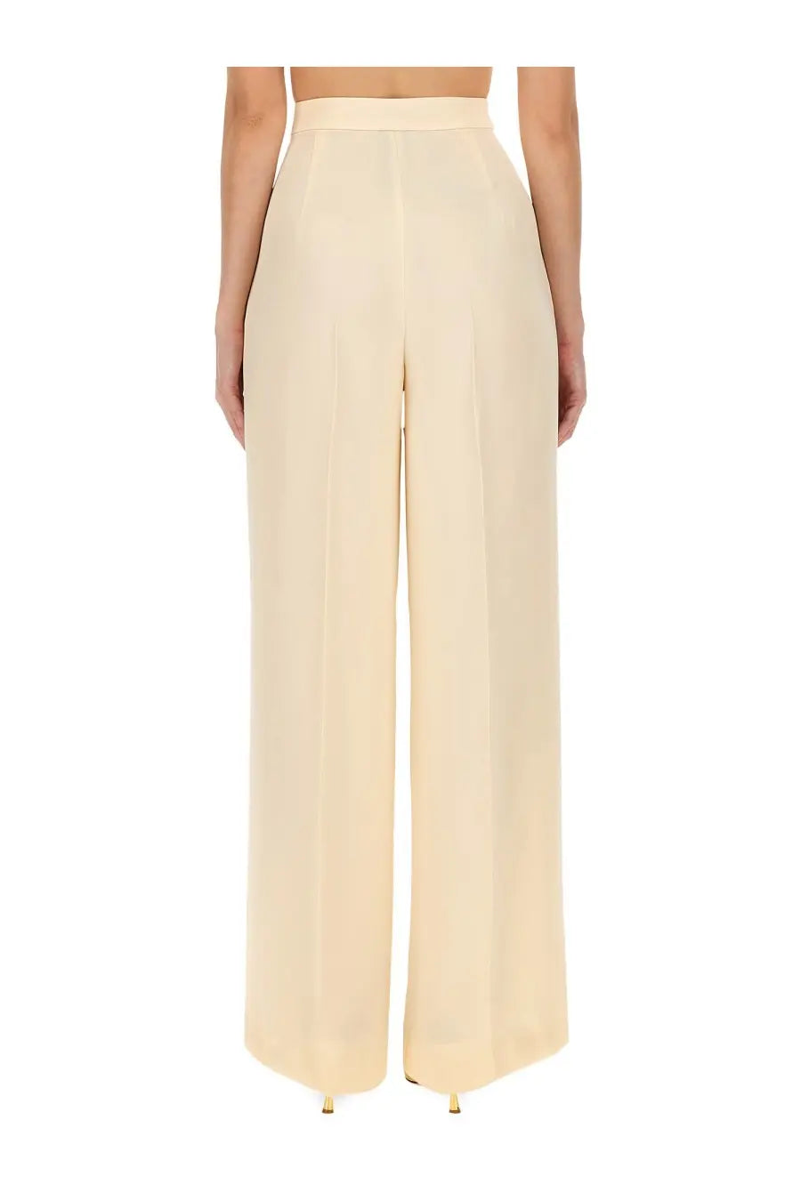 Cream-colored high-waisted wide-leg max mara women’s klaus pants in smooth flowing fabric beige color
