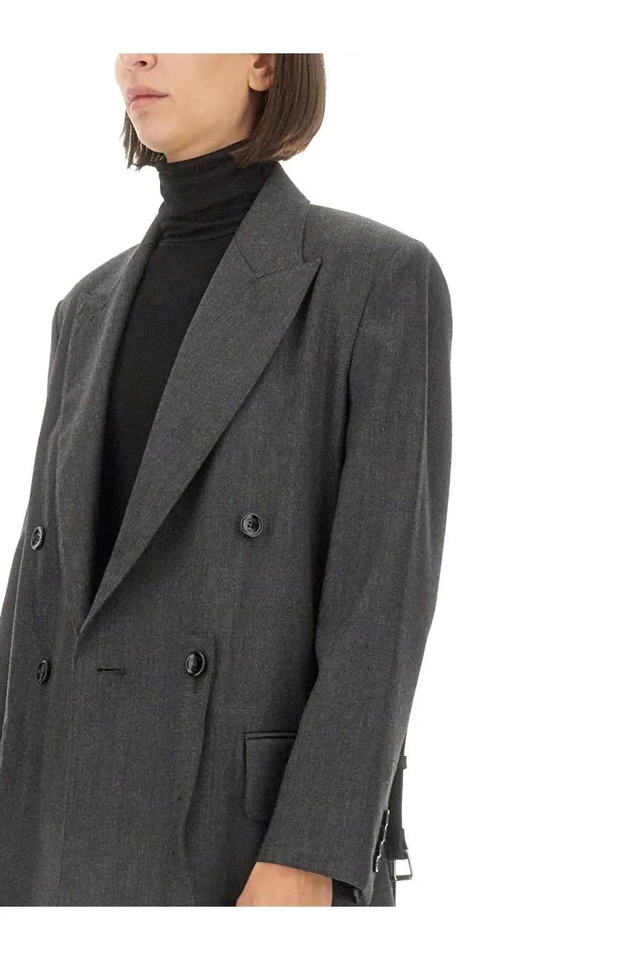 Max Mara women’s Latin jacket grey structured double-breasted wool blazer with black buttons and tailored fit