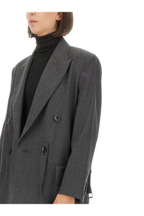 Max Mara women’s Latin jacket grey structured double-breasted wool blazer with black buttons and tailored fit