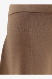 A close up of max mara women’s lazio viscose blend brown ribbed knit skirt with textured herringbone pattern